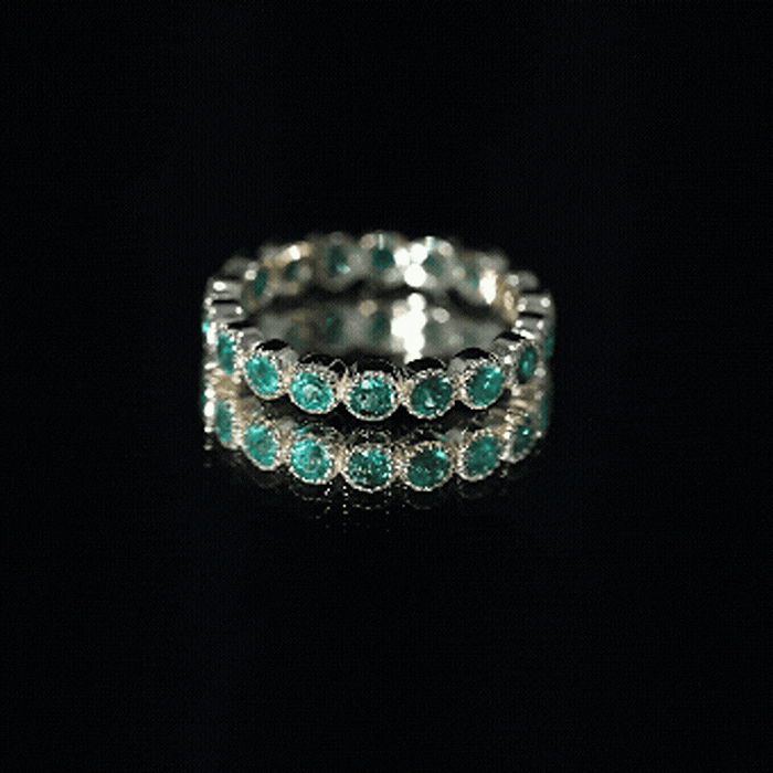 Emerald Eternity Band – Milgrain Bezel Setting with Round AAA Quality Emeralds
