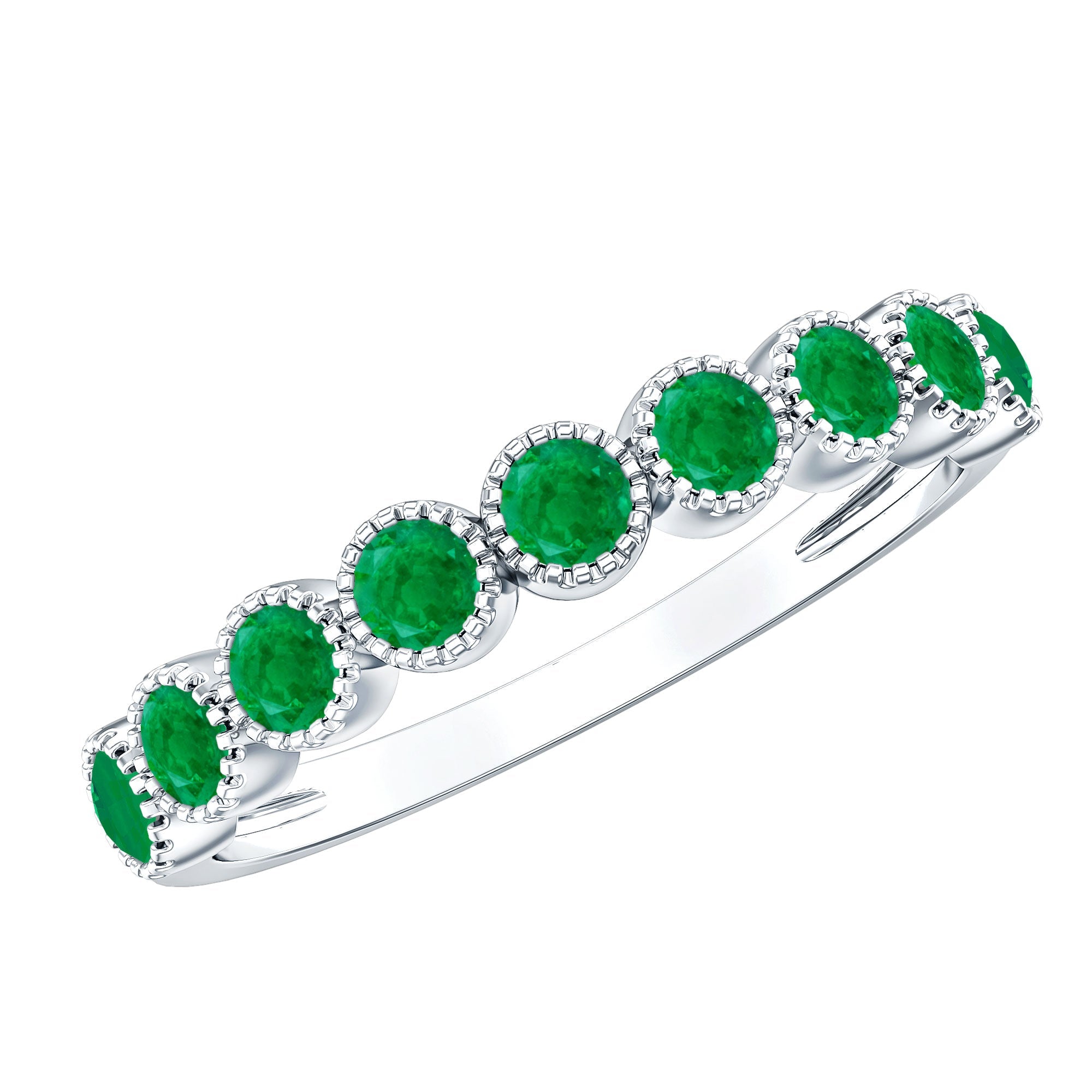 Emerald Eternity Band – Milgrain Bezel Setting with Round AAA Quality Emeralds