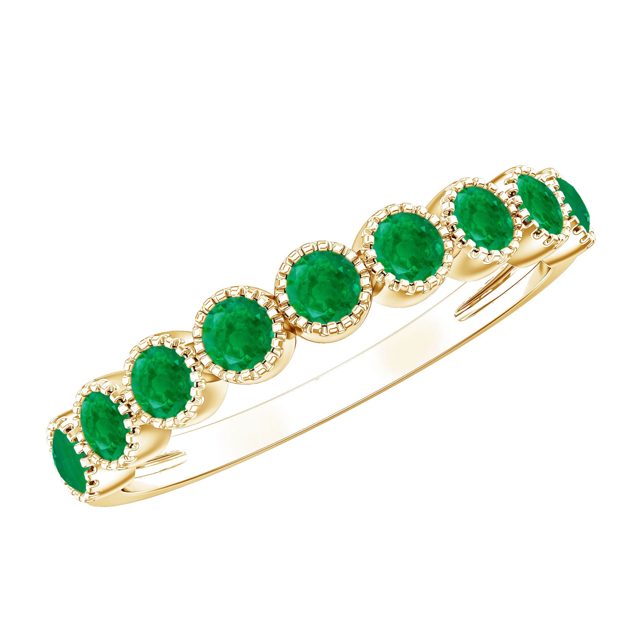 Emerald Eternity Band – Milgrain Bezel Setting with Round AAA Quality Emeralds
