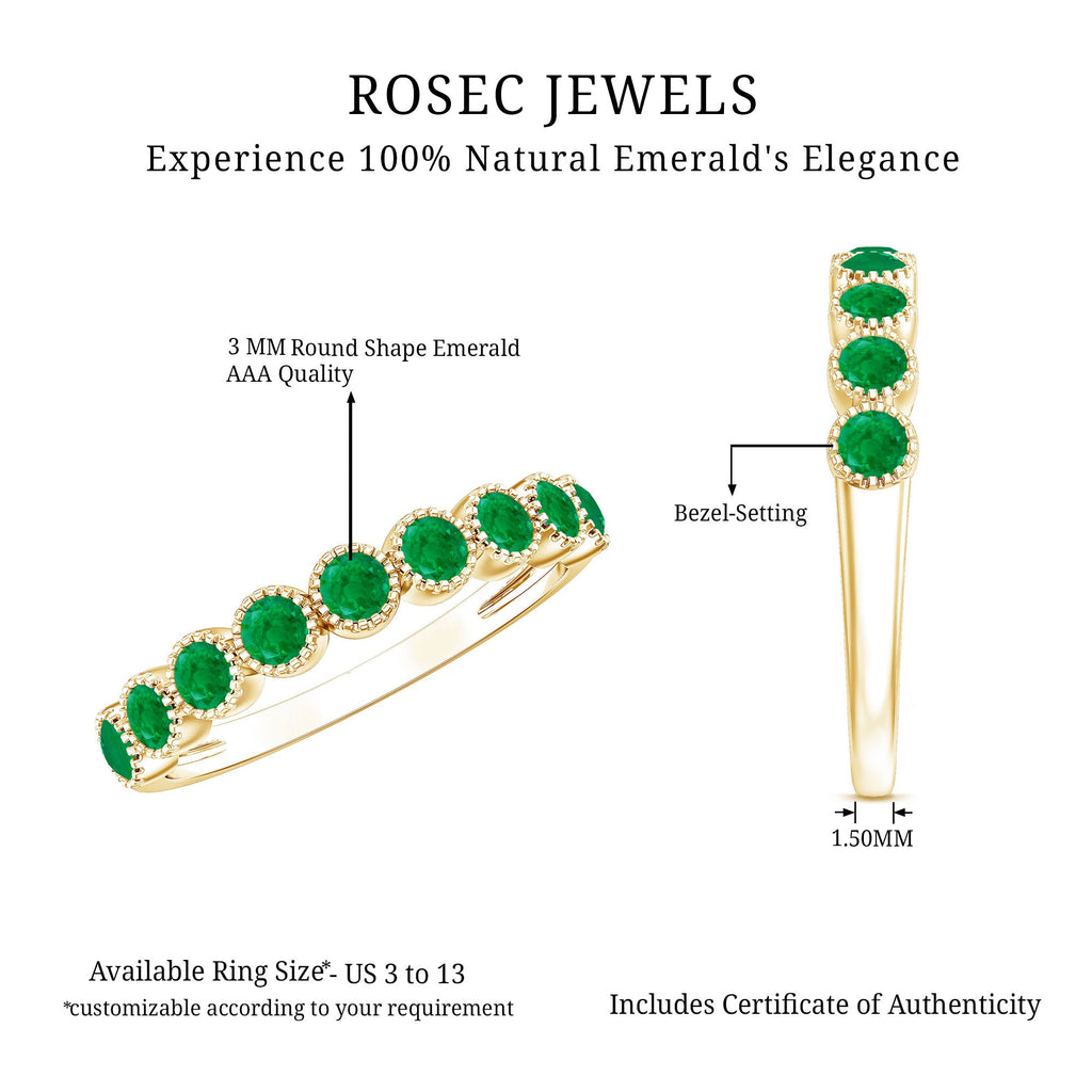 Emerald Eternity Band – Milgrain Bezel Setting with Round AAA Quality Emeralds
