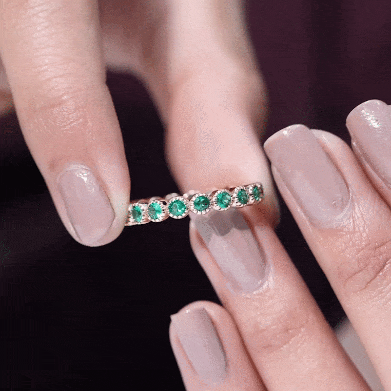 Emerald Eternity Ring – Lab Created Emerald Full Eternity Band in Bezel Setting