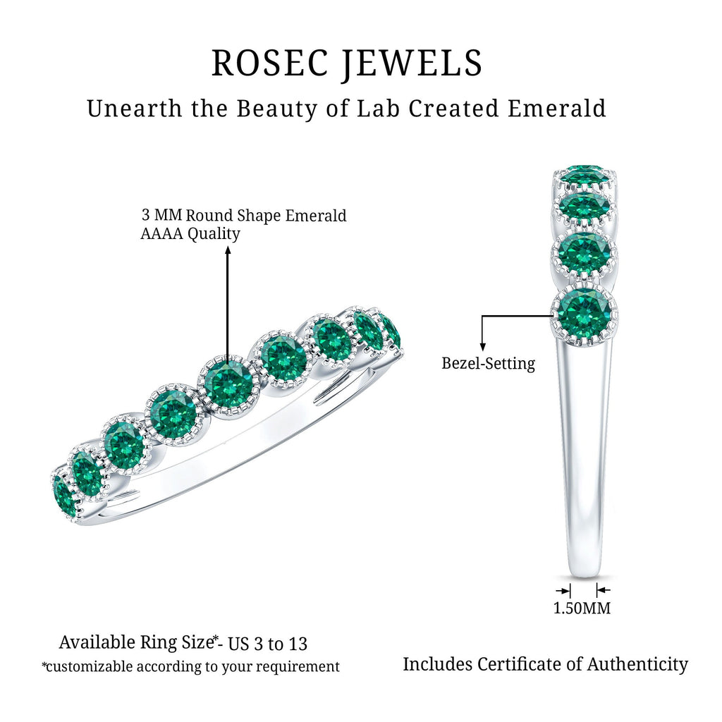 Emerald Eternity Ring – Lab Created Emerald Full Eternity Band in Bezel Setting