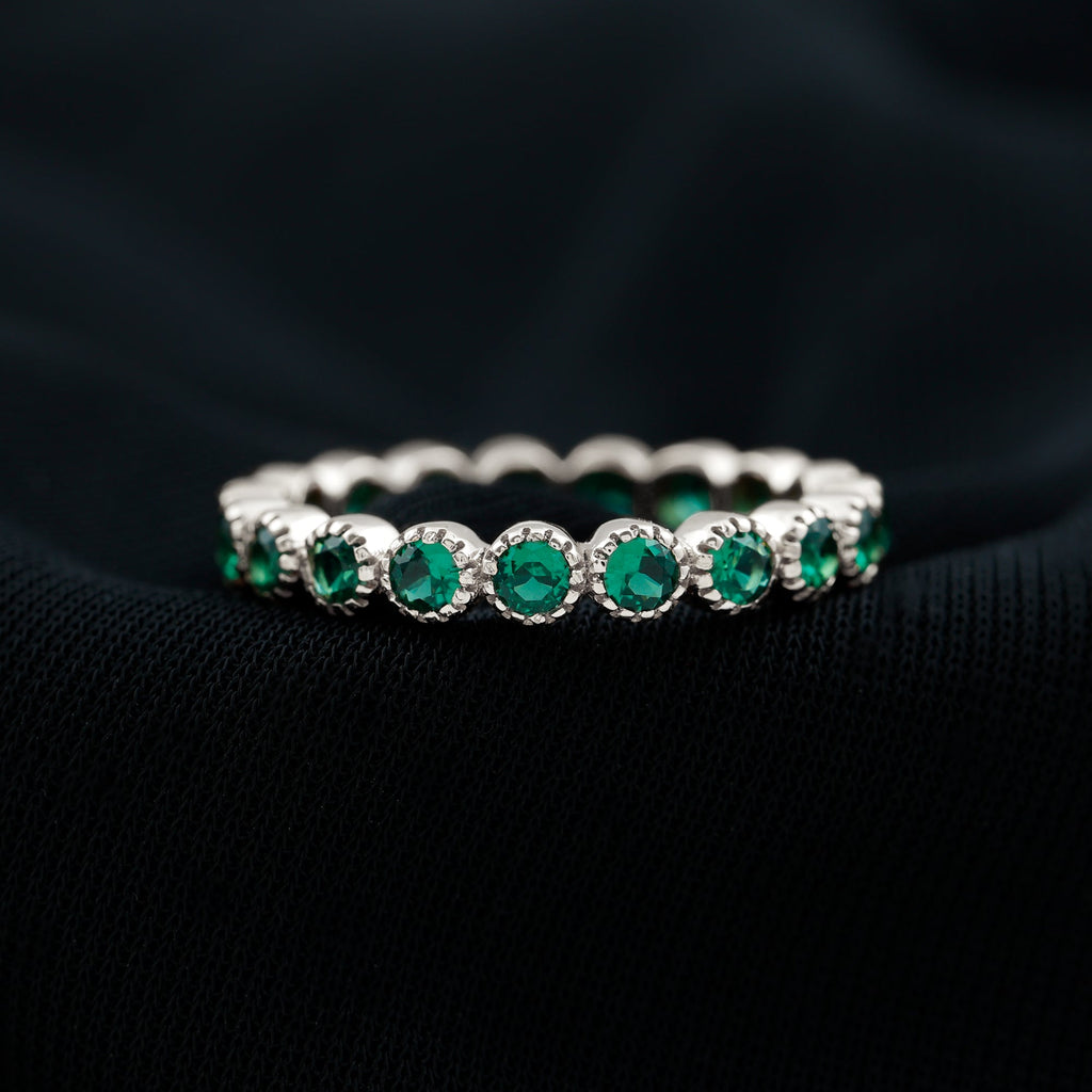 Emerald Eternity Ring – Lab Created Emerald Full Eternity Band in Bezel Setting