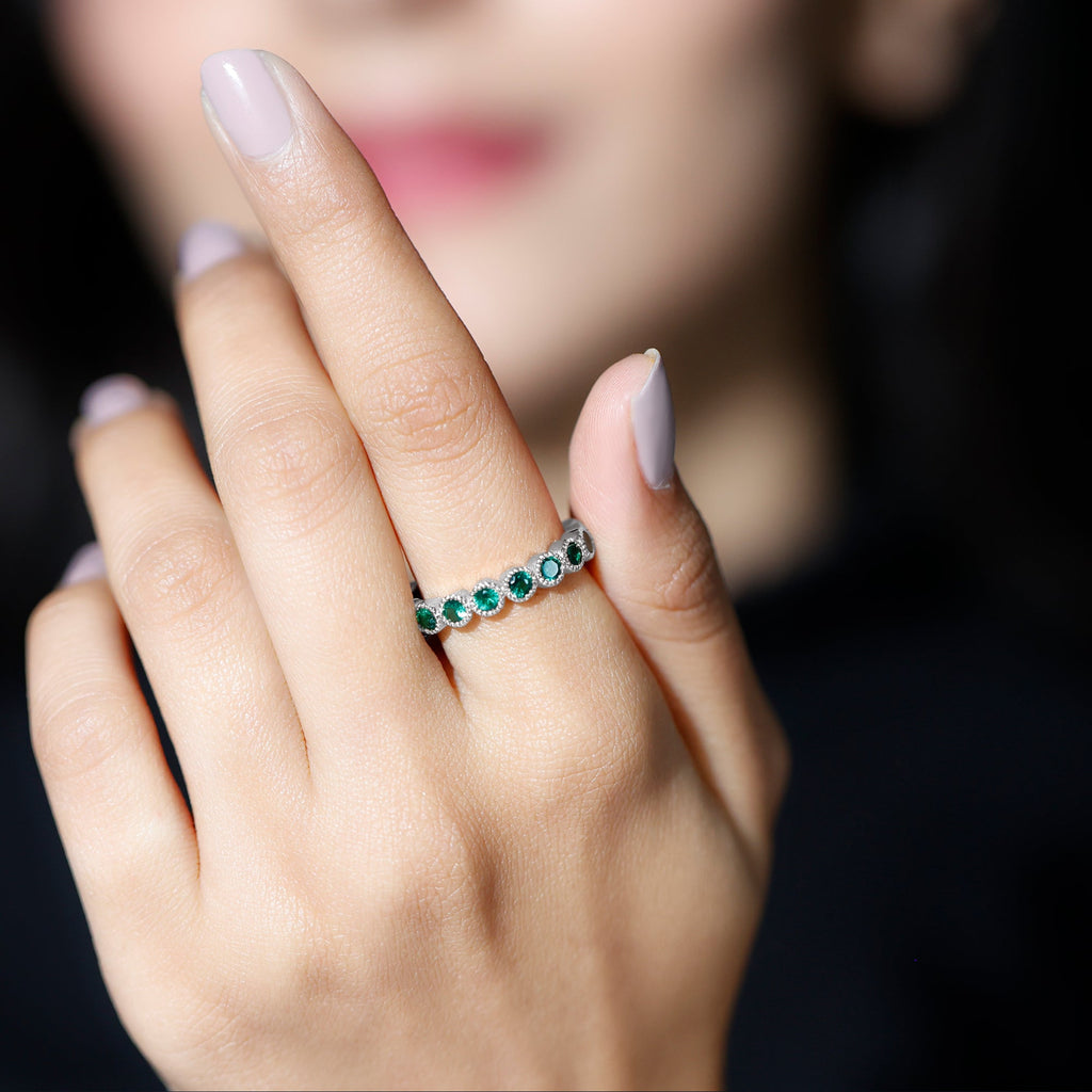 Emerald Eternity Ring – Lab Created Emerald Full Eternity Band in Bezel Setting