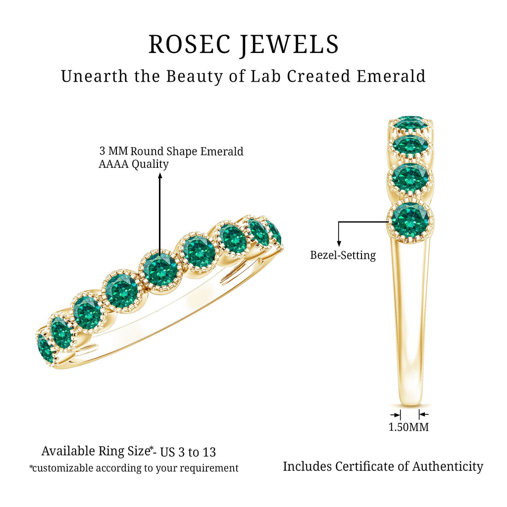Emerald Eternity Ring – Lab Created Emerald Full Eternity Band in Bezel Setting