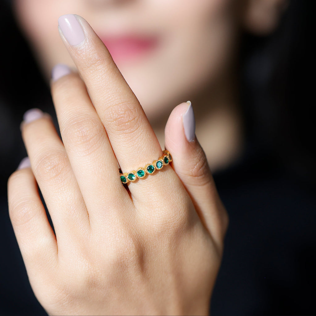 Emerald Eternity Ring – Lab Created Emerald Full Eternity Band in Bezel Setting