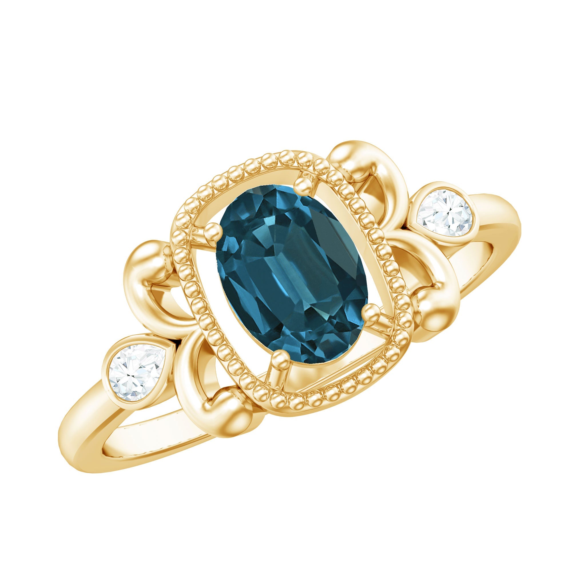 London Blue Topaz and Diamond Art Deco Engagement Ring