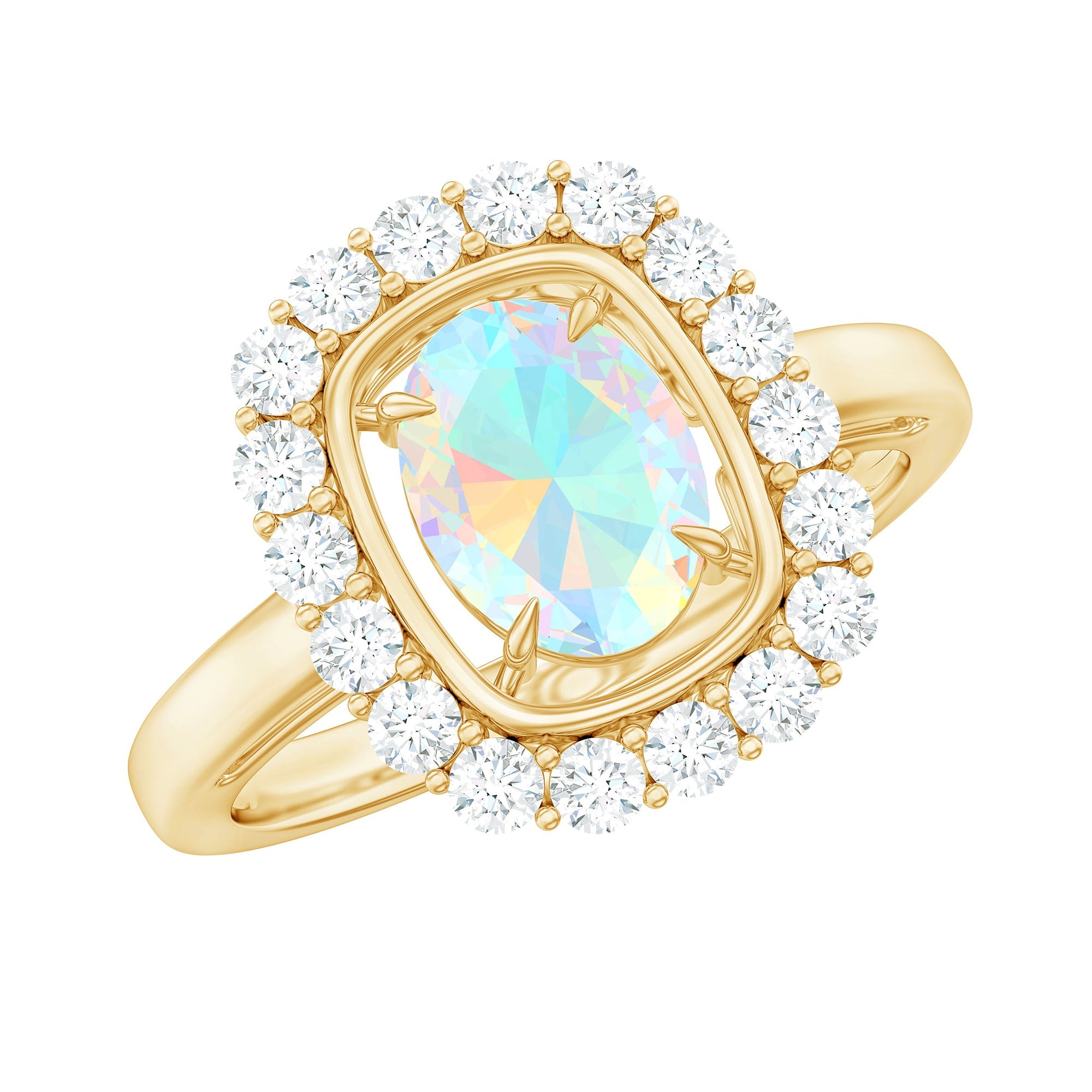 1.2 Carat Oval Cut Ethiopian Opal Halo Engagement Ring with Moissanite
