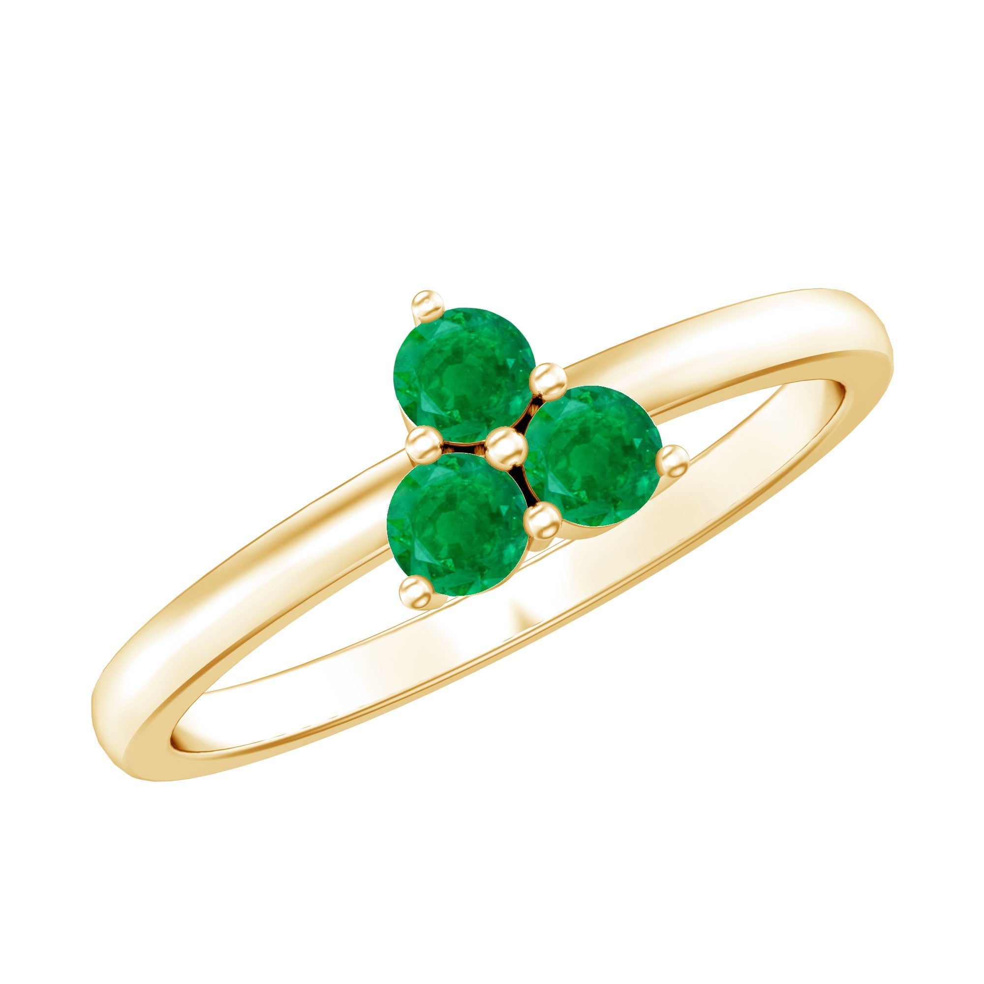 Emerald Promise Ring – Three Stone Green Gemstone Band with AAA Quality Emerald