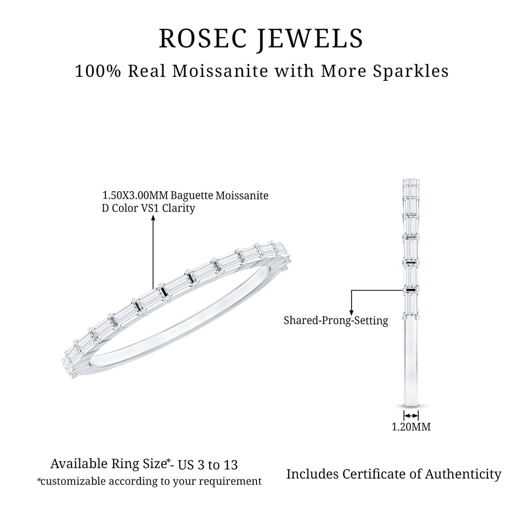Baguette Shape Moissanite Half Eternity Stackable Ring