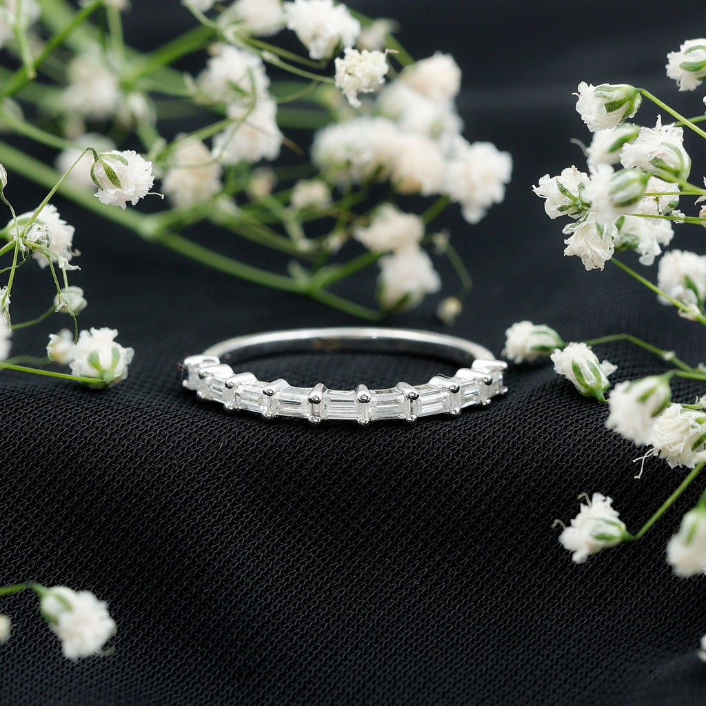 Baguette Shape Moissanite Half Eternity Stackable Ring