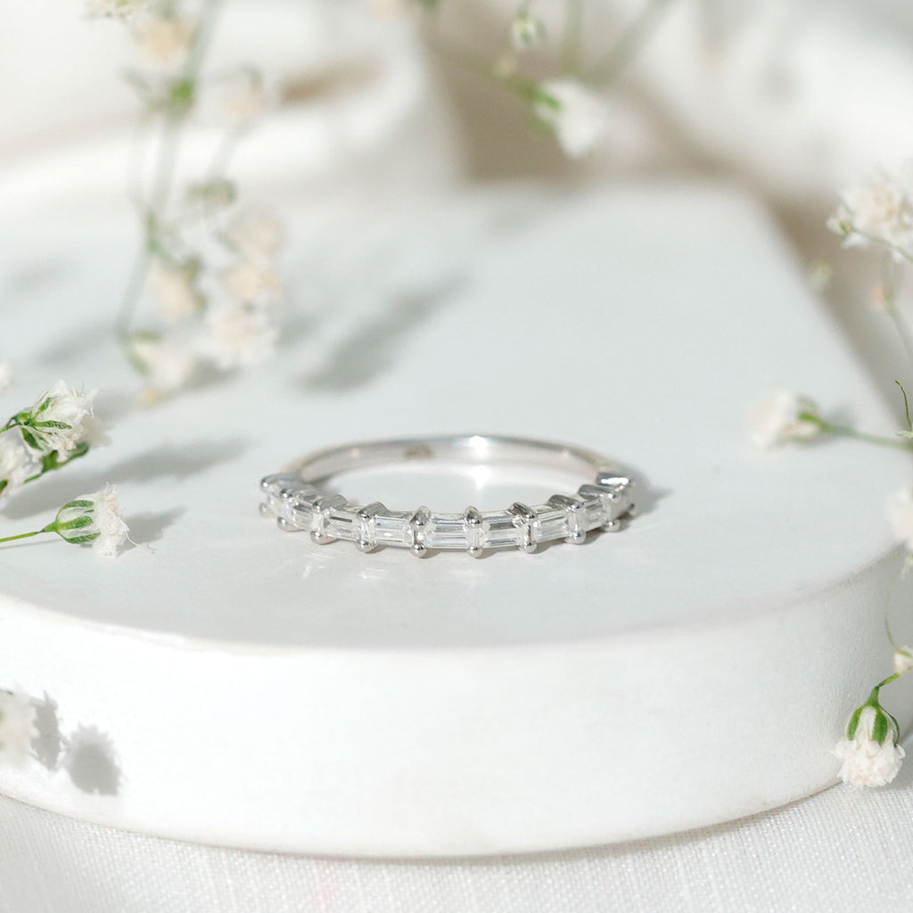 Baguette Shape Moissanite Half Eternity Stackable Ring