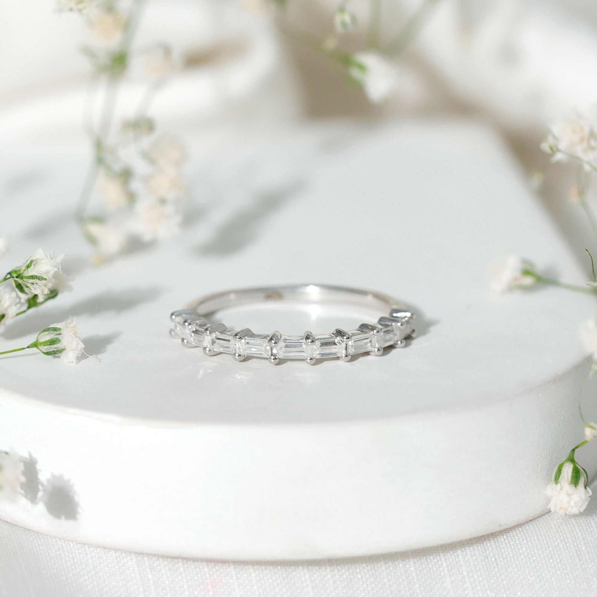 Baguette Shape Moissanite Half Eternity Stackable Ring