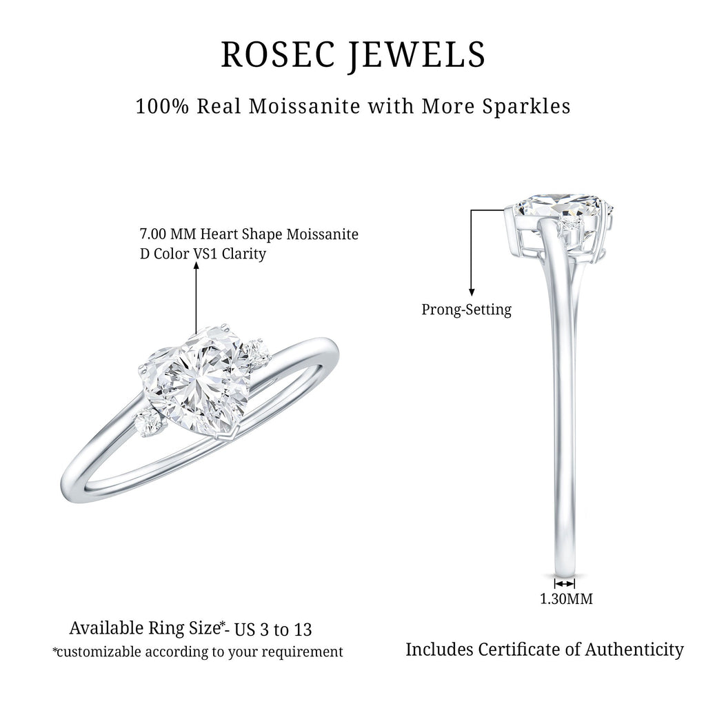 Solitaire Moissanite Heart Engagement Ring in Prong Setting