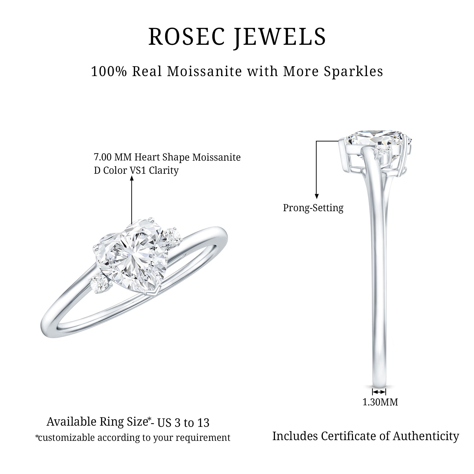 Solitaire Moissanite Heart Engagement Ring in Prong Setting