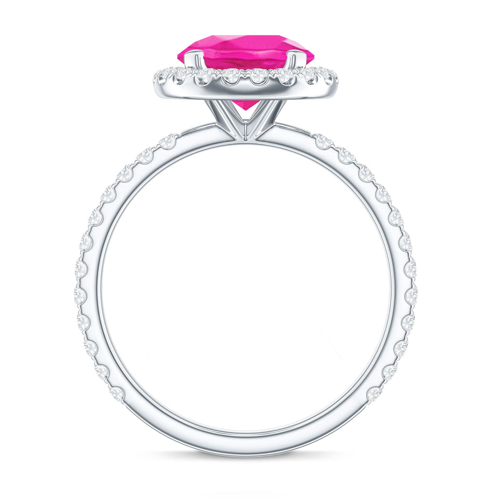 2.25 Carat Round Lab Grown Pink Sapphire and Diamond Engagement Ring