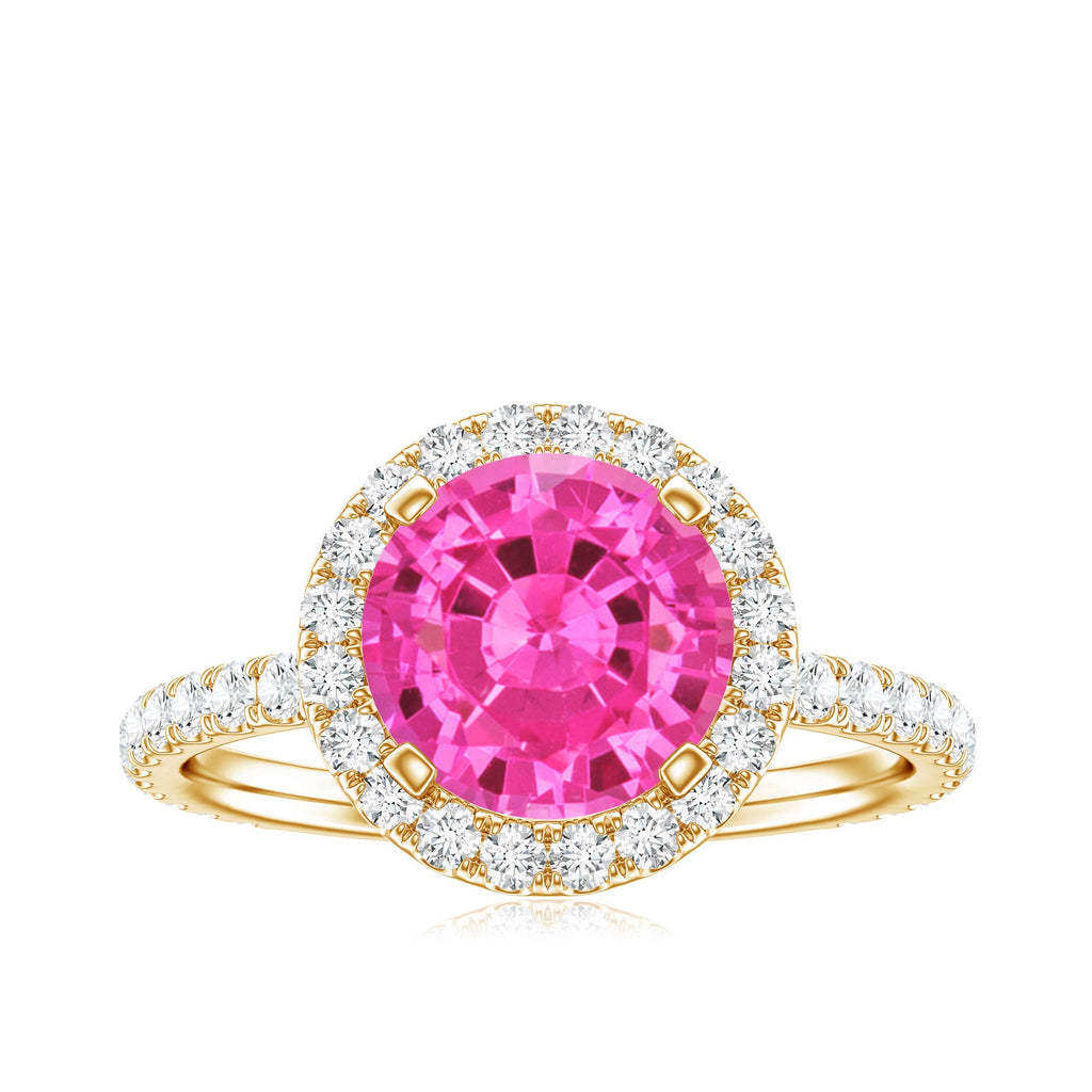 2.25 Carat Round Lab Grown Pink Sapphire and Diamond Engagement Ring