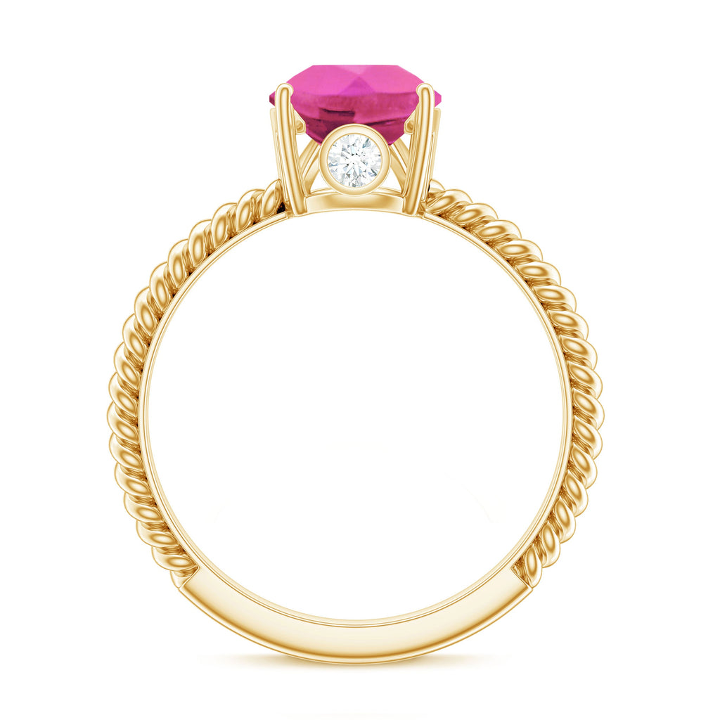2.5 Carat Lab Created Pink Sapphire Teardrop Engagement Ring with Surprise Diamond