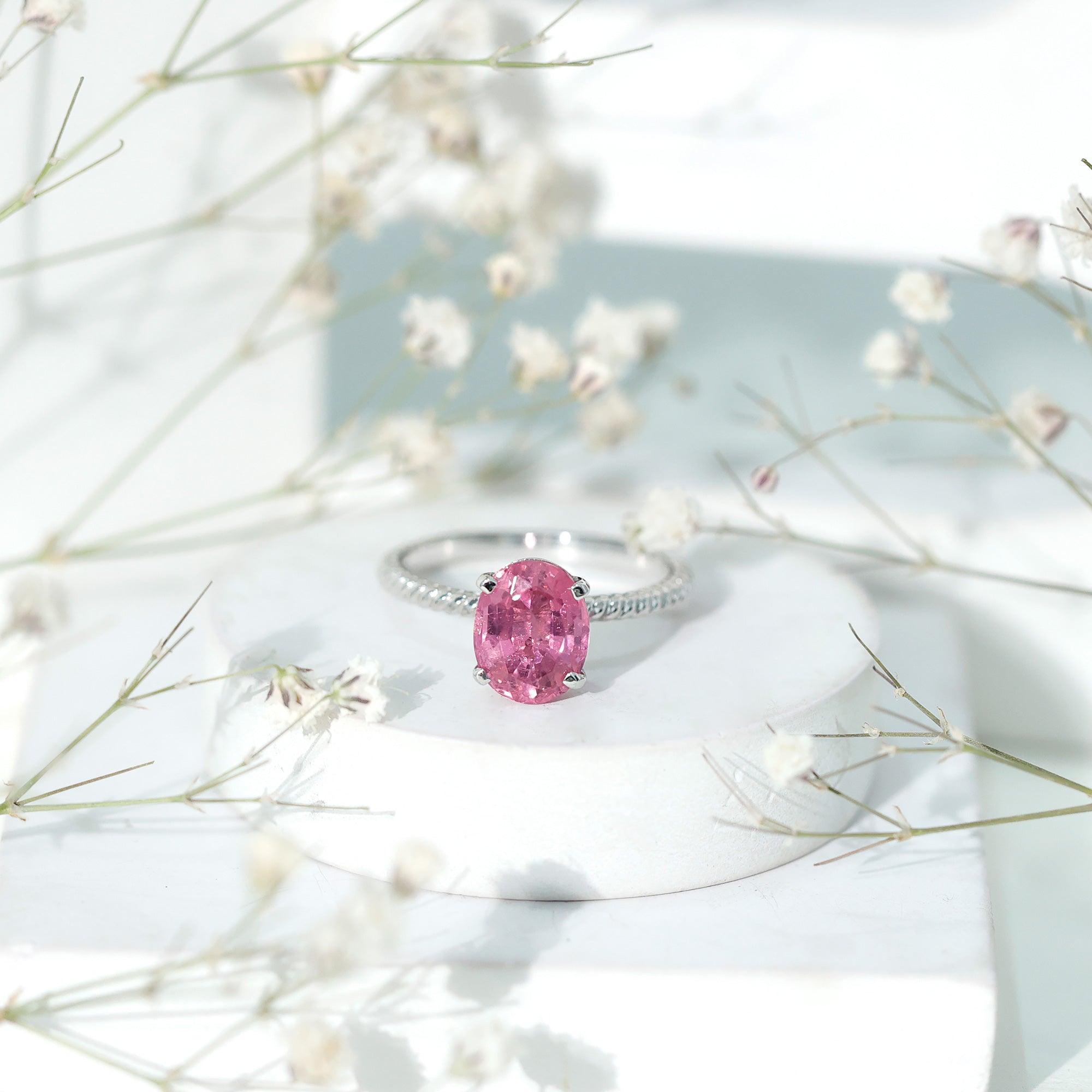 4 CT Lab Created Pink Sapphire Oval Engagement Ring