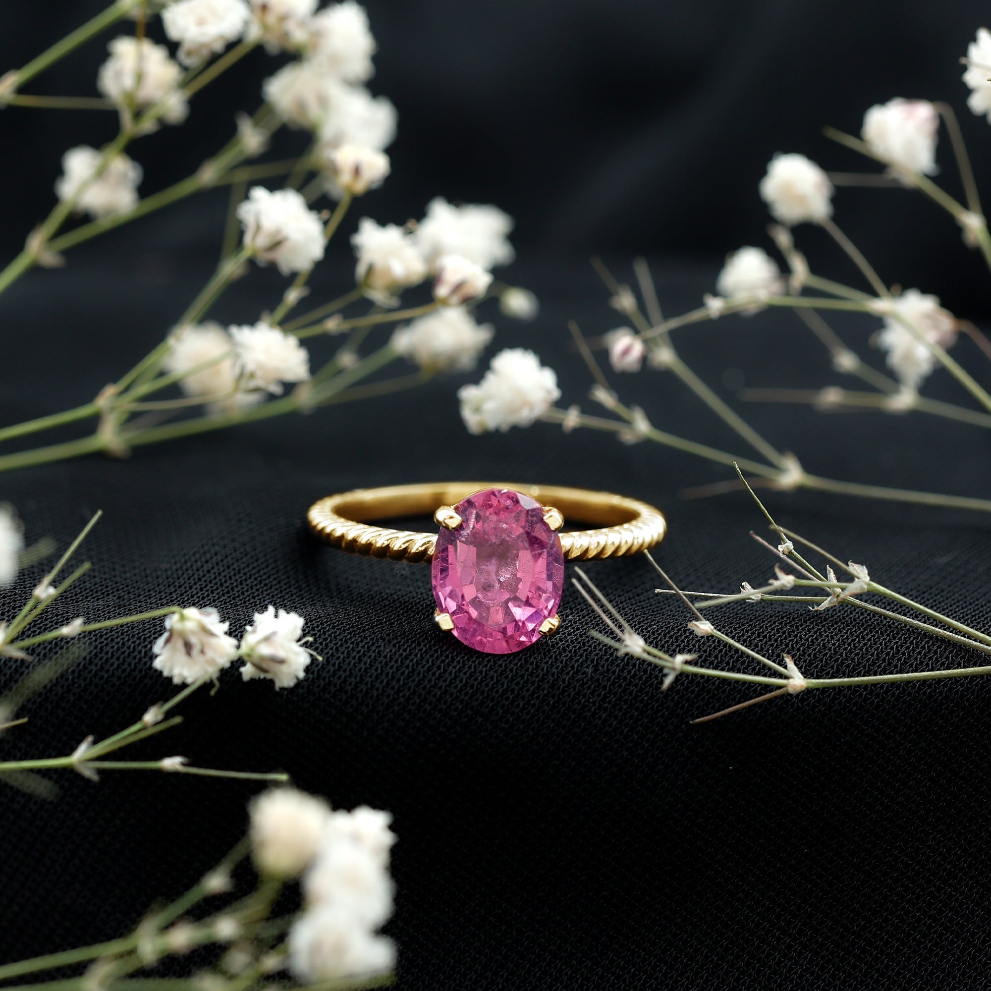 4 CT Lab Created Pink Sapphire Oval Engagement Ring