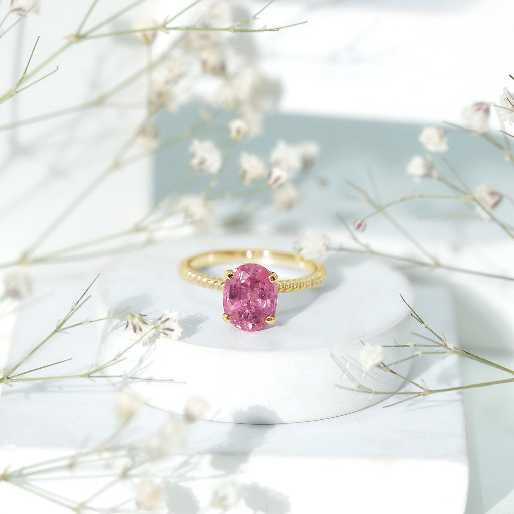 4 CT Lab Created Pink Sapphire Oval Engagement Ring