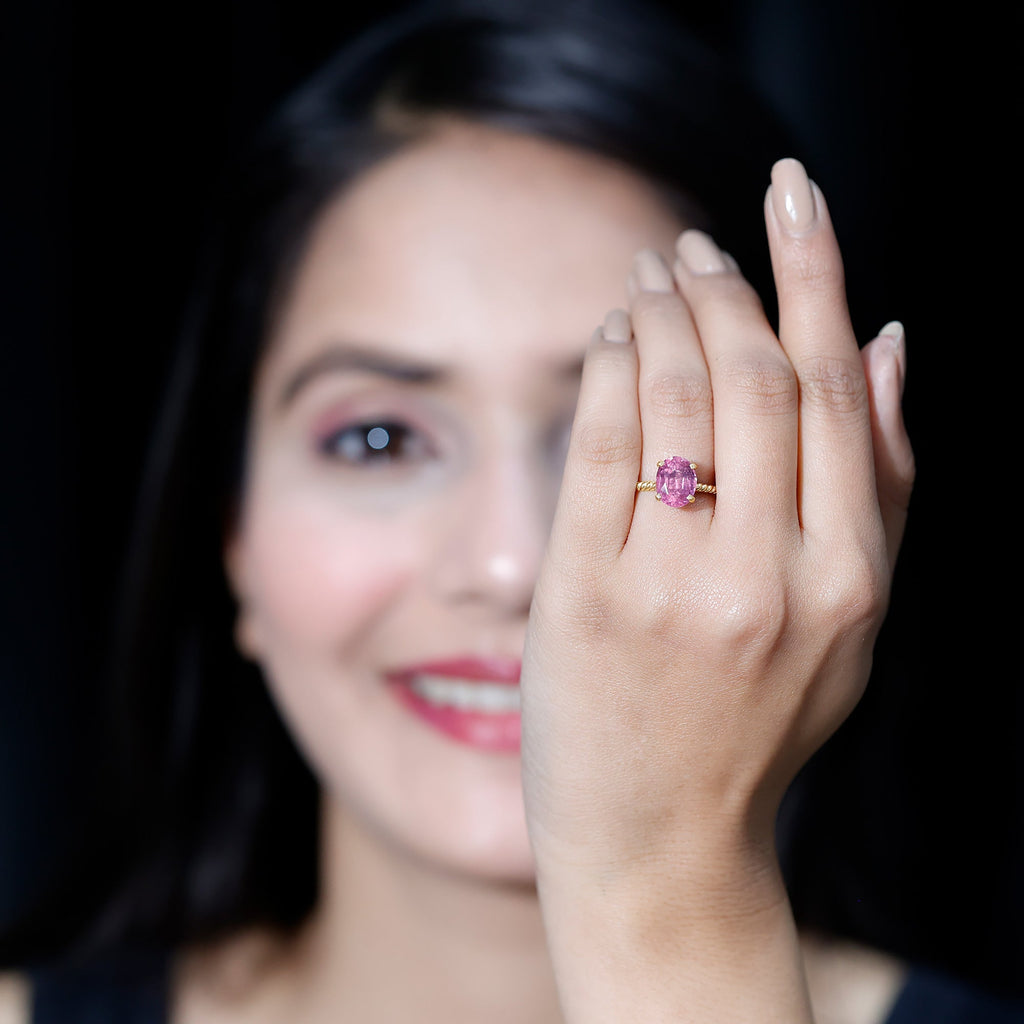 4 CT Lab Created Pink Sapphire Oval Engagement Ring