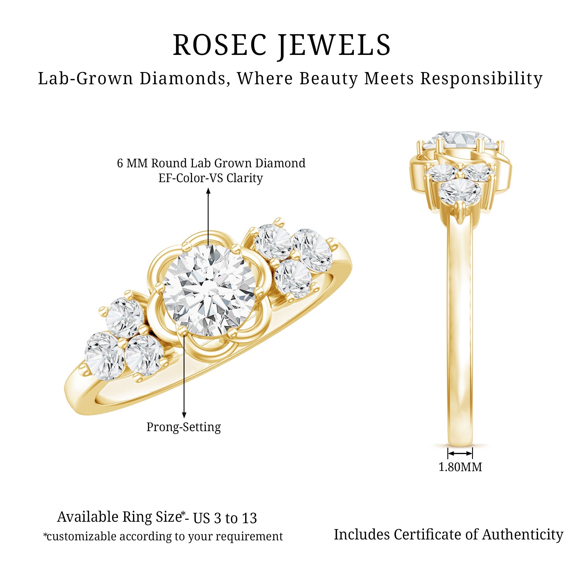 Certified 0.9 Carat Lab Grown Diamond Engagement Ring