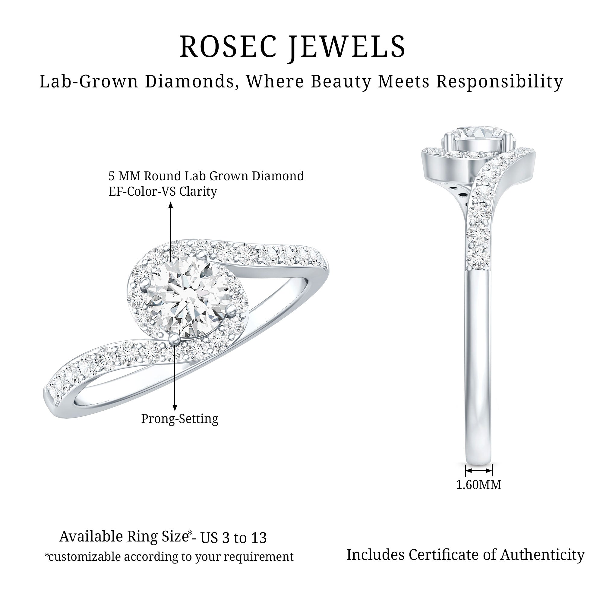 Certified 0.4 Carat Lab Grown Diamond Bypass Engagement Ring