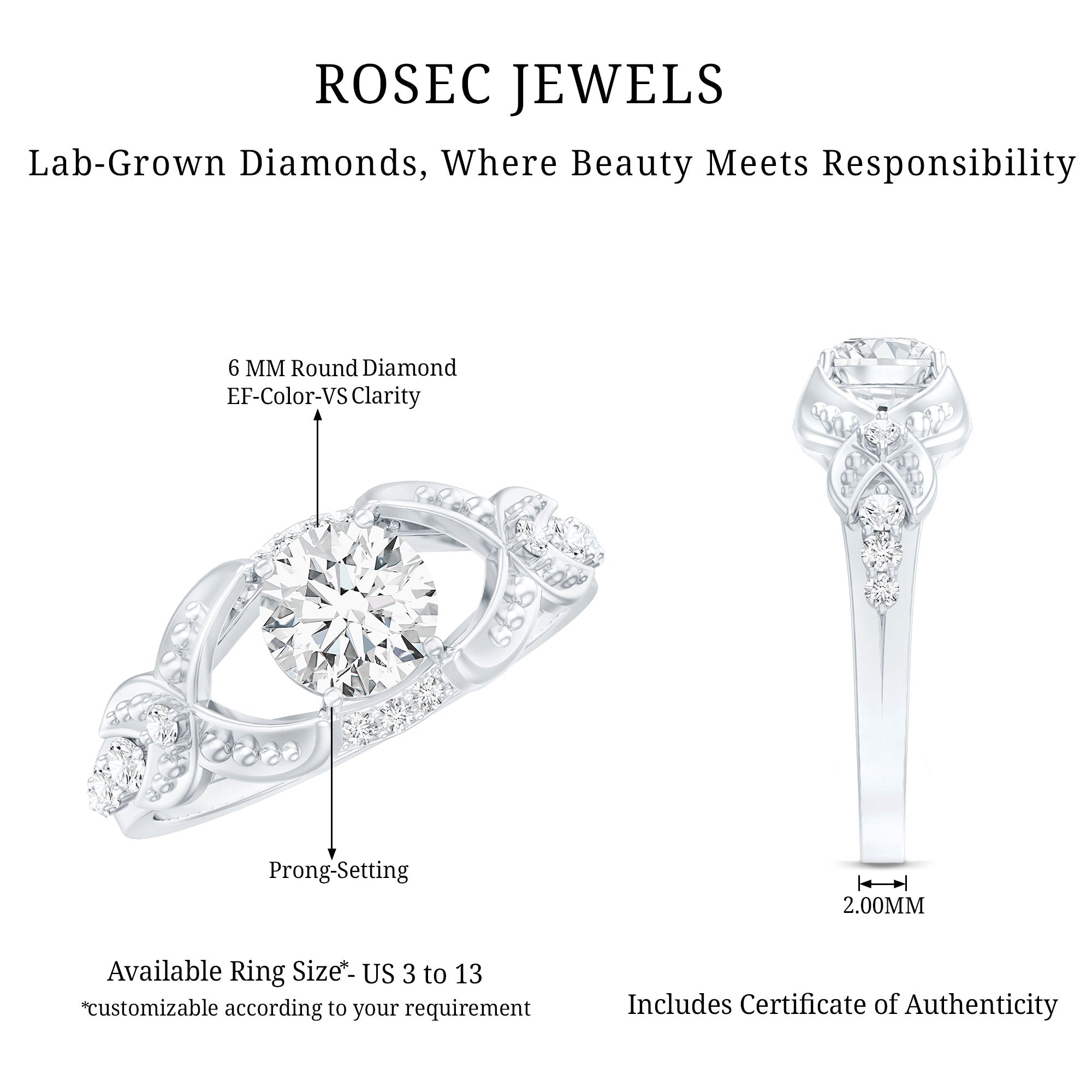 Certified 0.9 Carat Lab Grown Diamond Vintage Inspired Engagement Ring