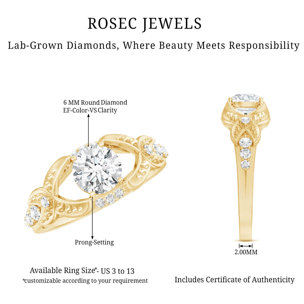 Certified 0.9 Carat Lab Grown Diamond Vintage Inspired Engagement Ring