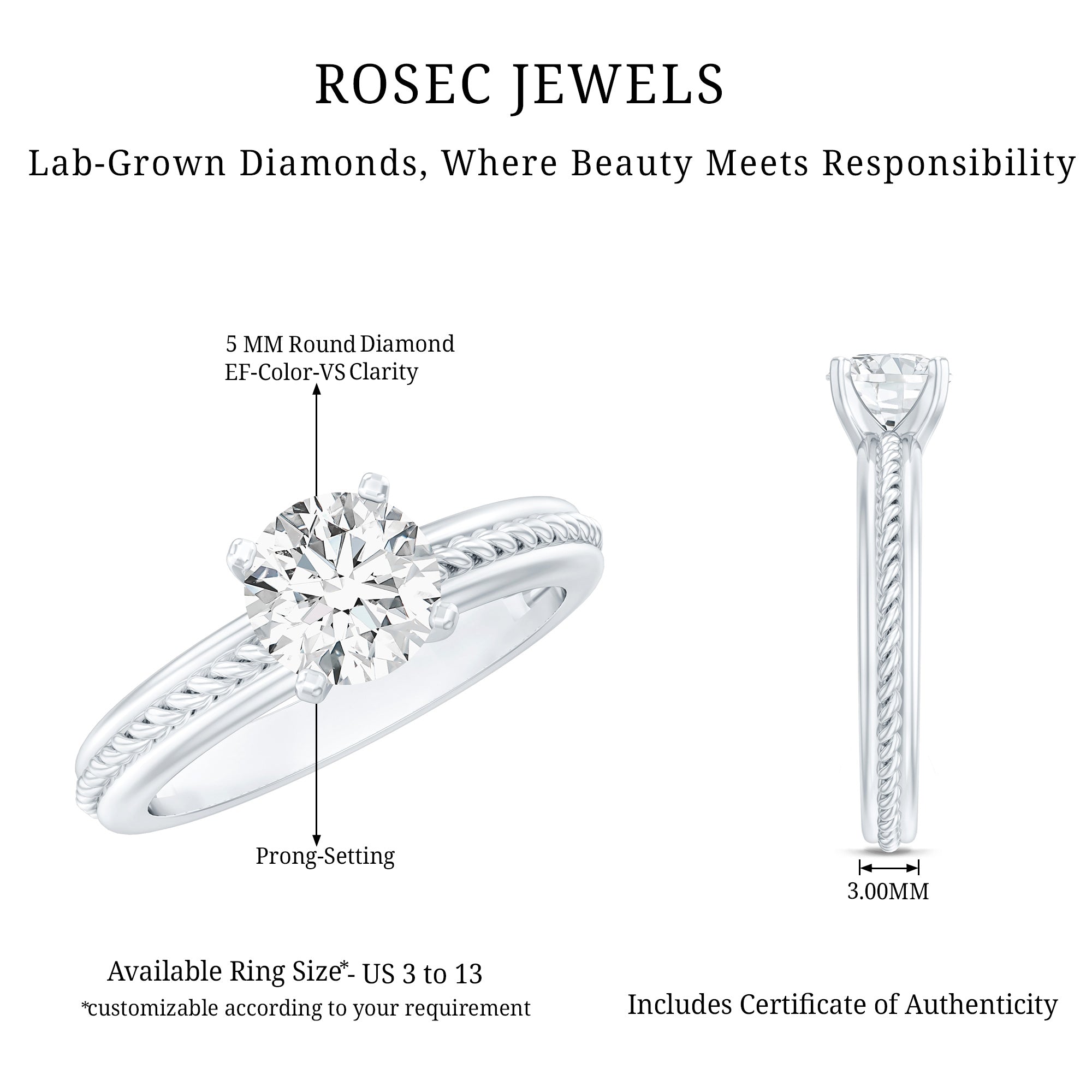 Certified 0.4 Carat Lab Grown Diamond Round Solitaire Promise Ring