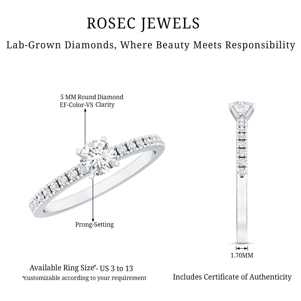 0.4 Carat Lab Grown Diamond Simple Engagement Ring with Side Stones