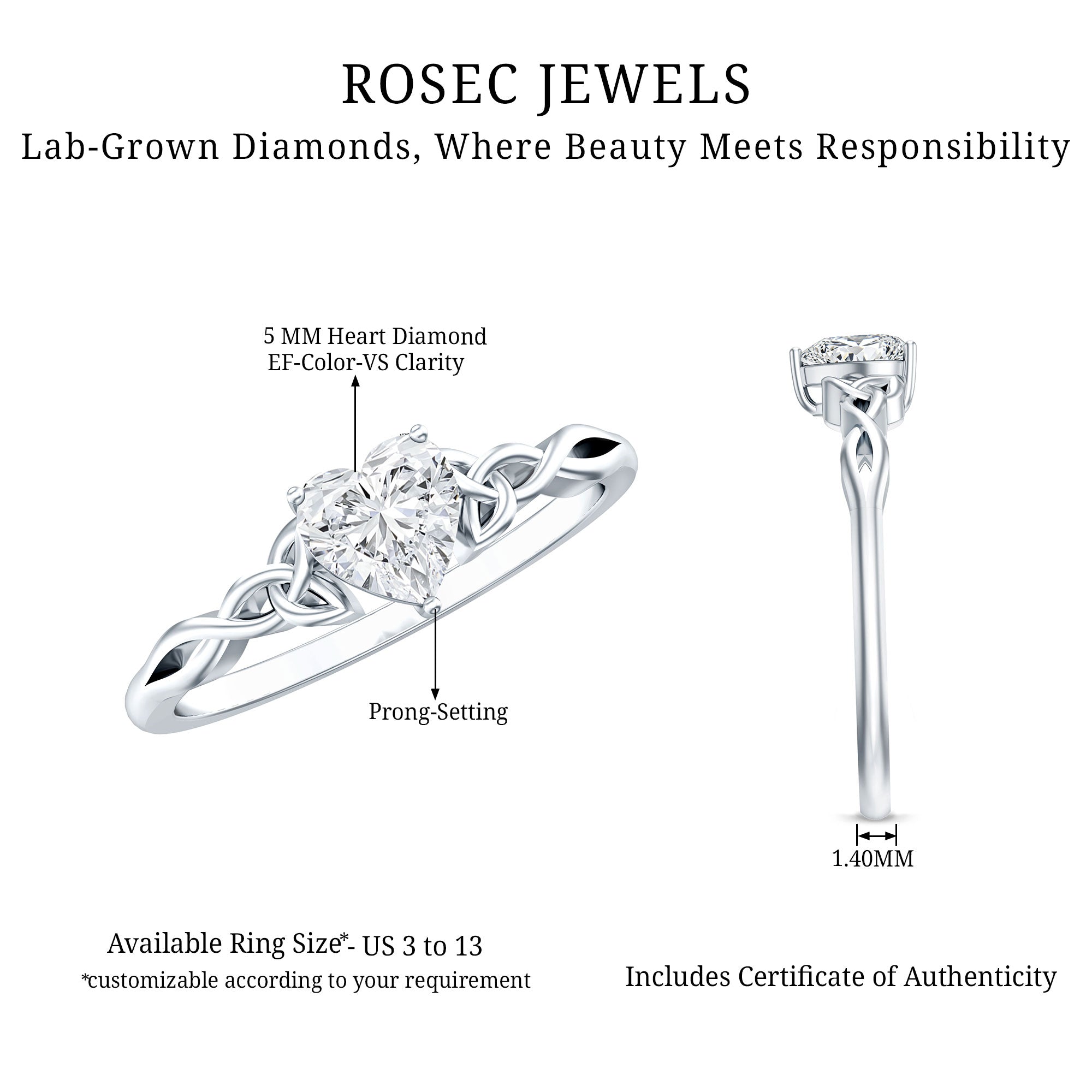 0.5 Carat Certified Lab Grown Diamond Heart Promise Ring