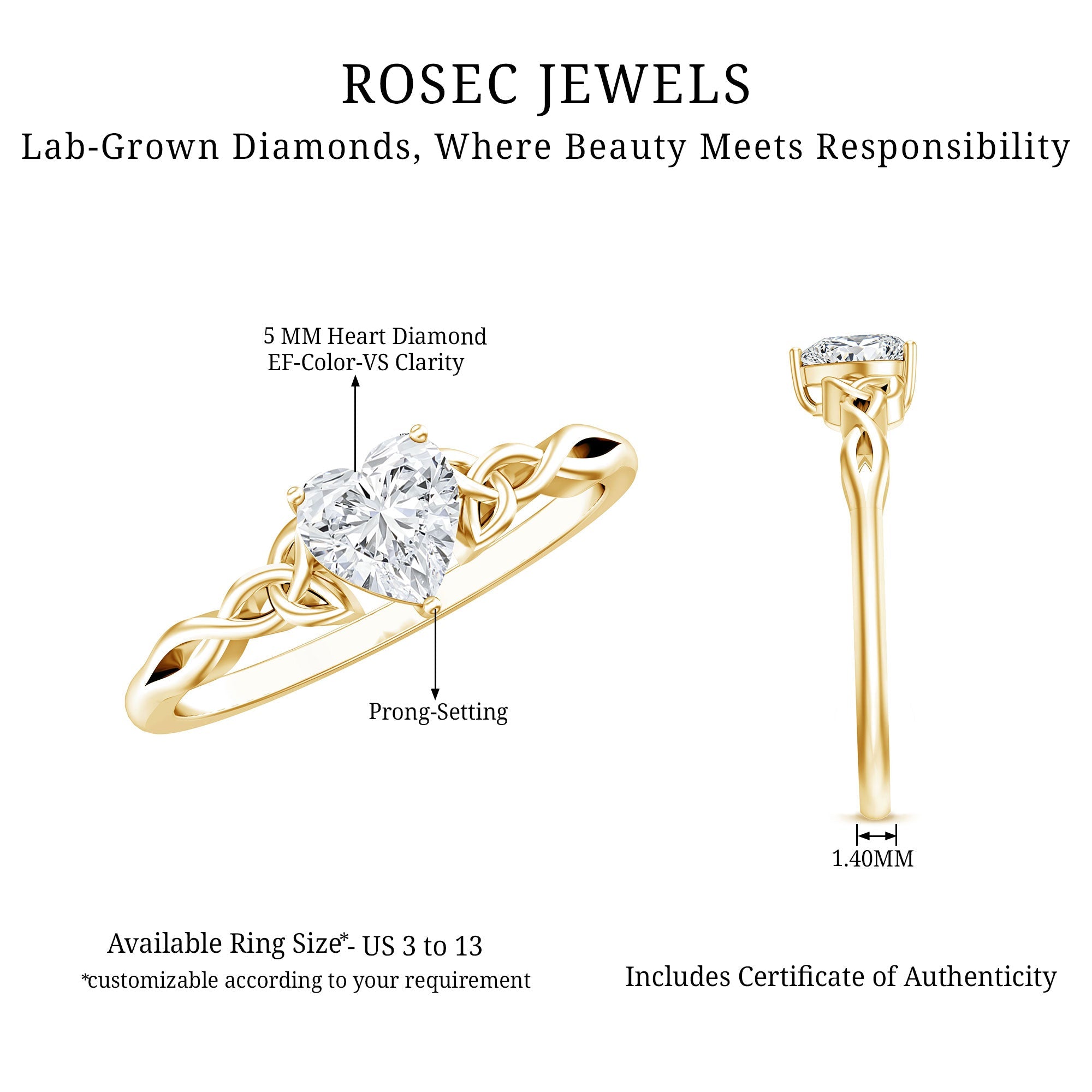0.5 Carat Certified Lab Grown Diamond Heart Promise Ring