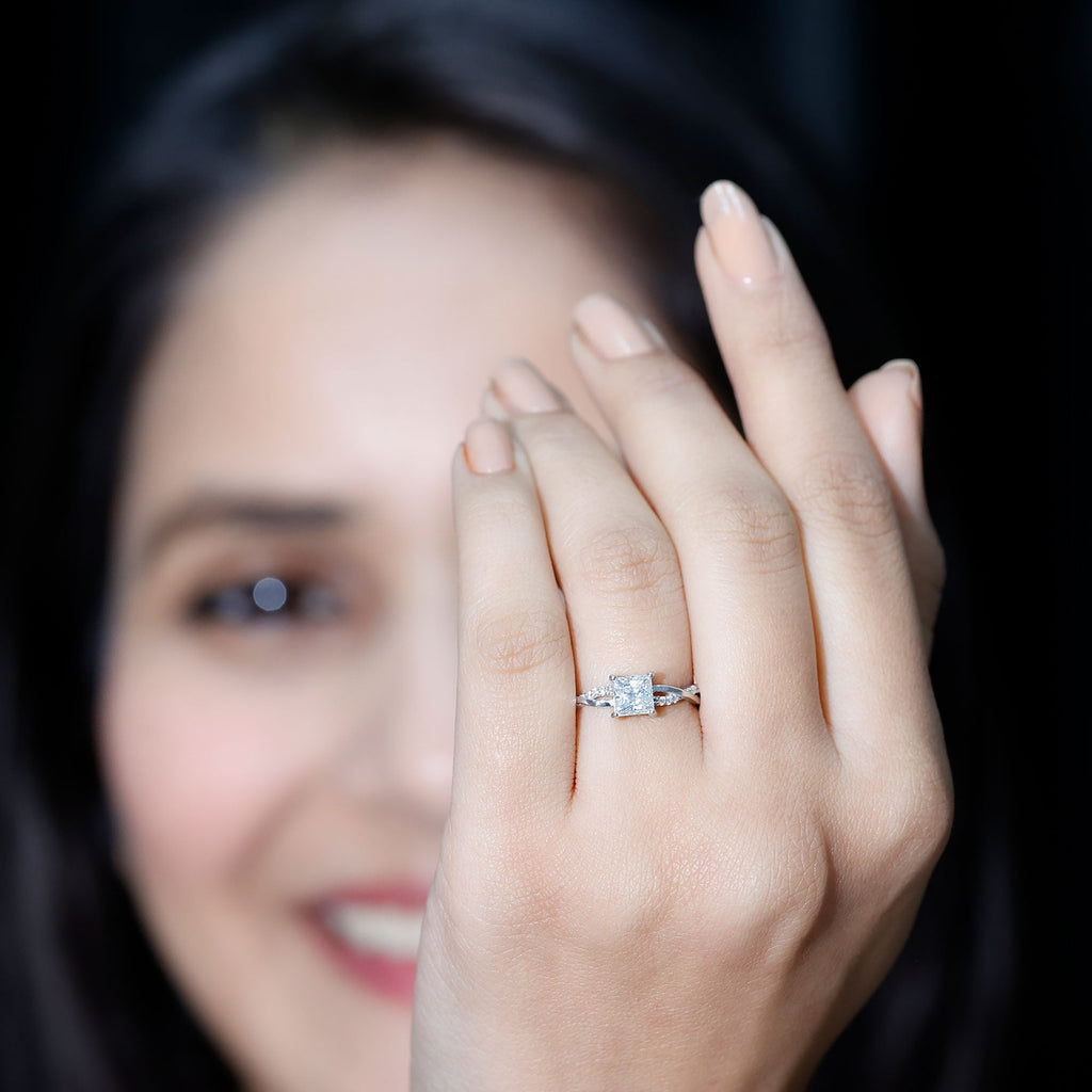 Certified 0.8 Carat Lab Grown Diamond Princess Cut Engagement Ring with Braided Band