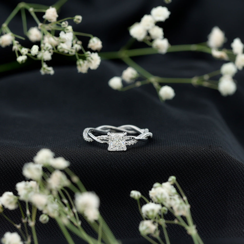 Certified 0.8 Carat Lab Grown Diamond Princess Cut Engagement Ring with Braided Band