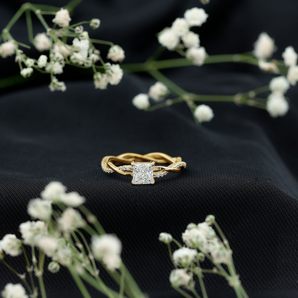 Certified 0.8 Carat Lab Grown Diamond Princess Cut Engagement Ring with Braided Band