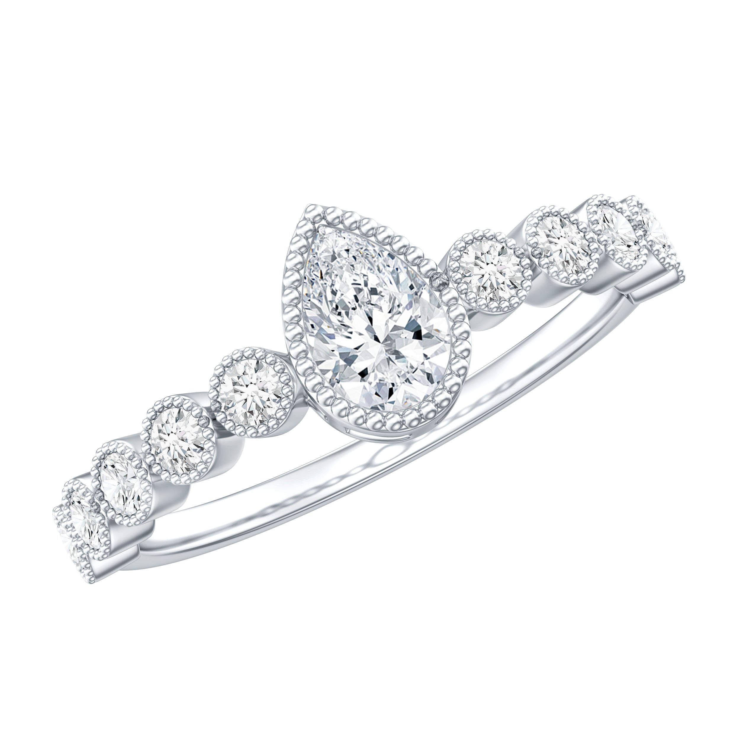 Lab Grown Diamond 0.6 Carat Pear Shaped Engagement Ring With Side Stones