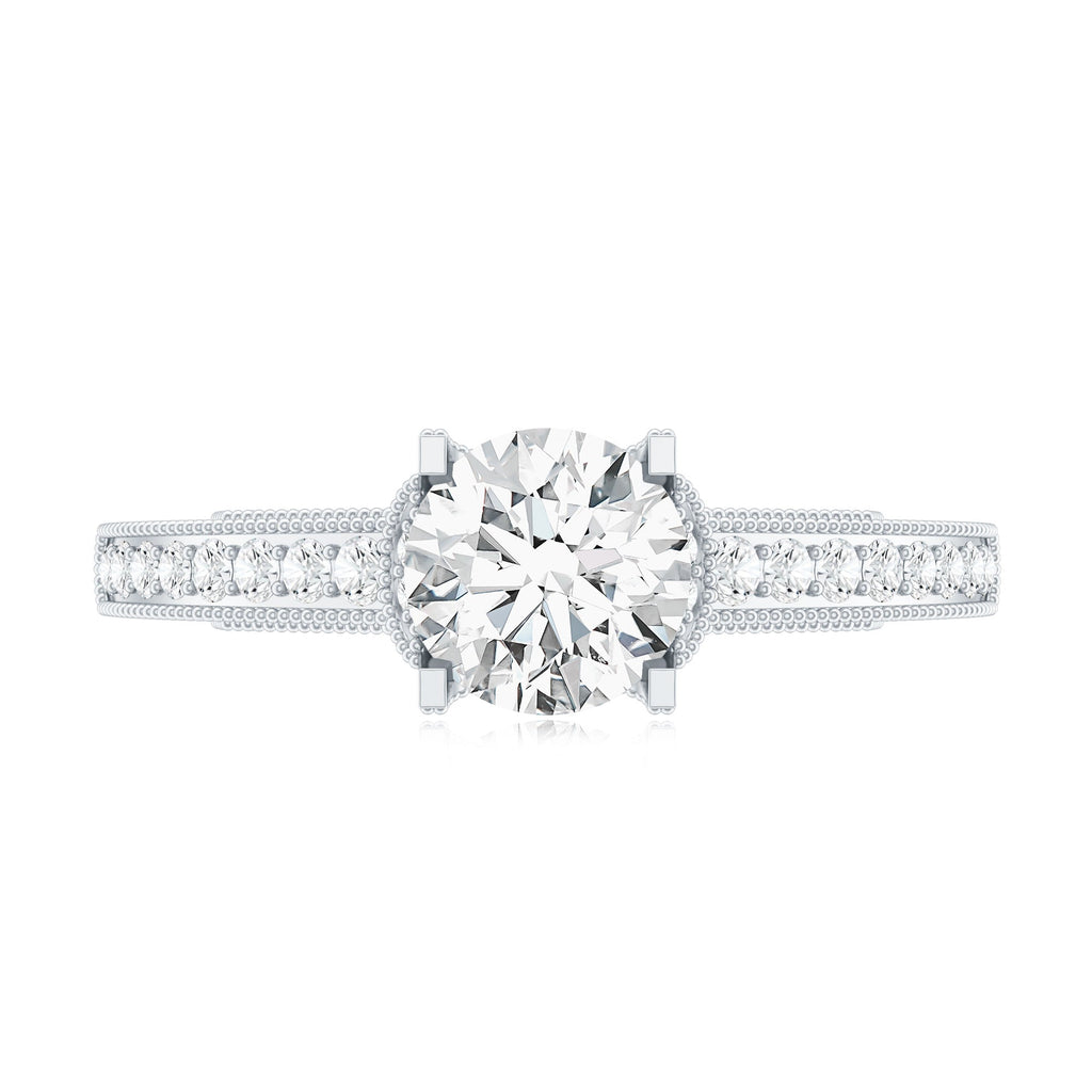 0.9 Carat Certified Lab Grown Diamond Round Engagement Ring With Side Stones
