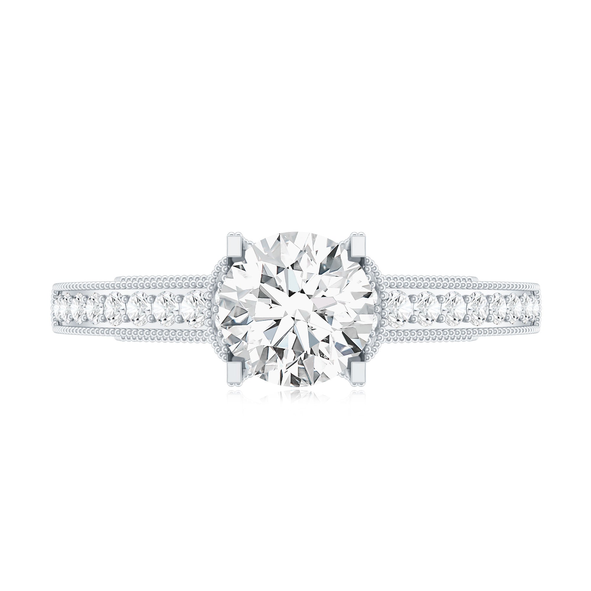 0.9 Carat Certified Lab Grown Diamond Round Engagement Ring With Side Stones