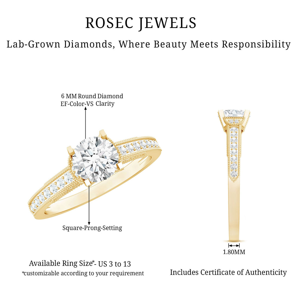 0.9 Carat Certified Lab Grown Diamond Round Engagement Ring With Side Stones