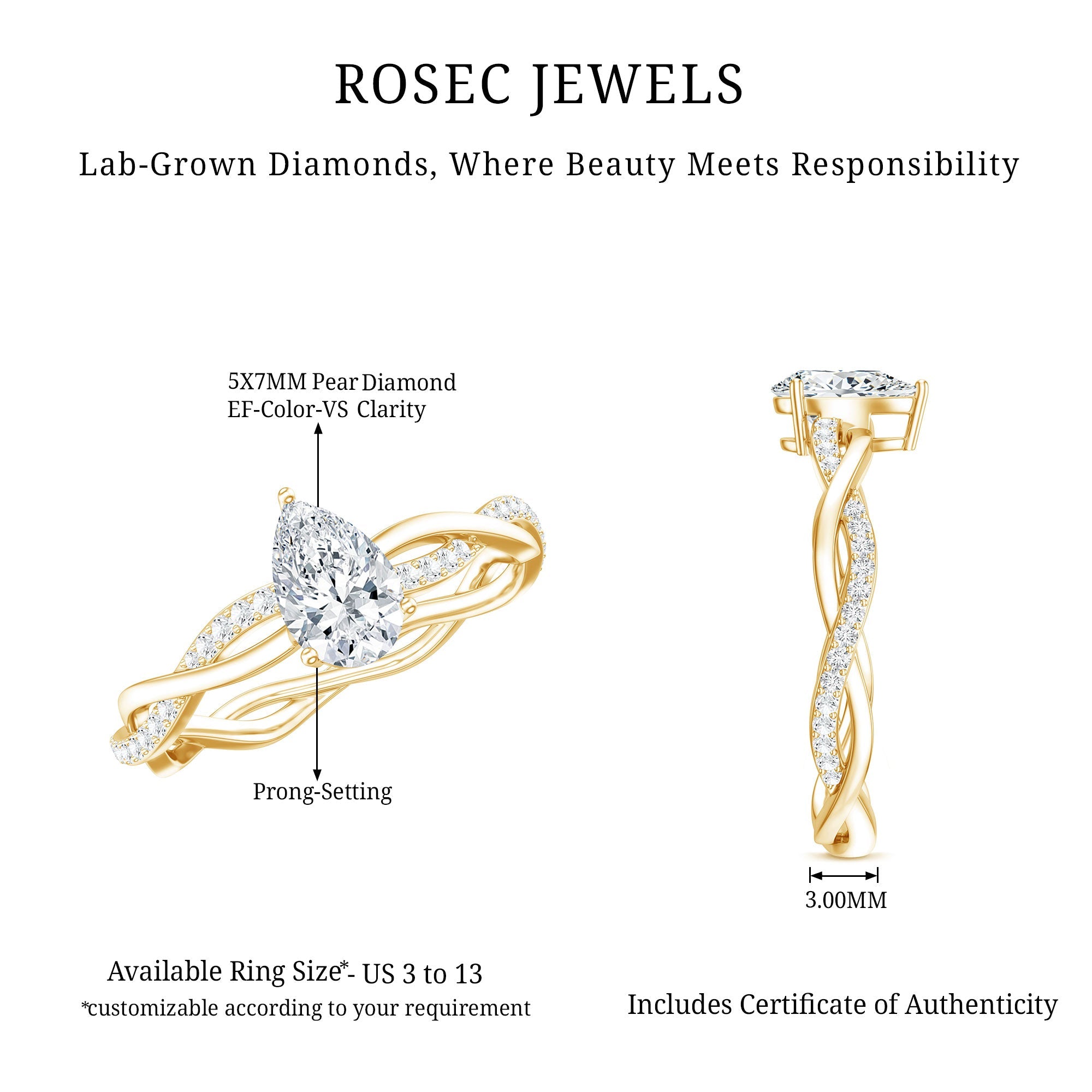 0.6 Carat Lab Grown Diamond Pear Shaped Engagement Ring