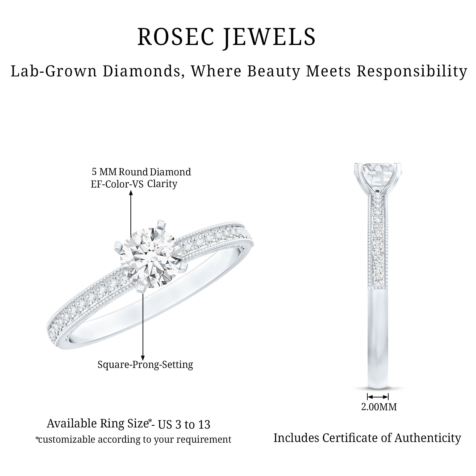0.4 Carat Lab Grown Diamond Engagement Ring With Side Stones