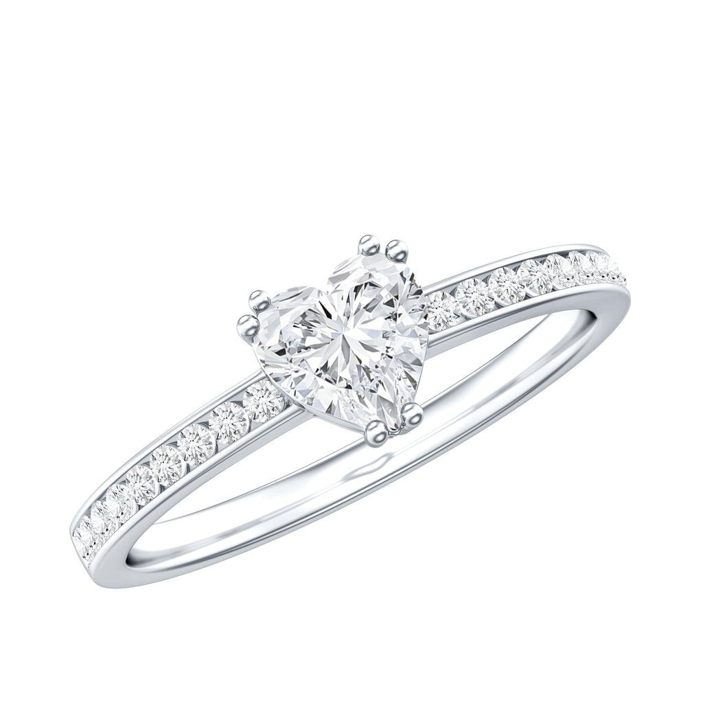 Lab Grown Diamond 0.5 Carat Heart Engagement Ring With Side Stones