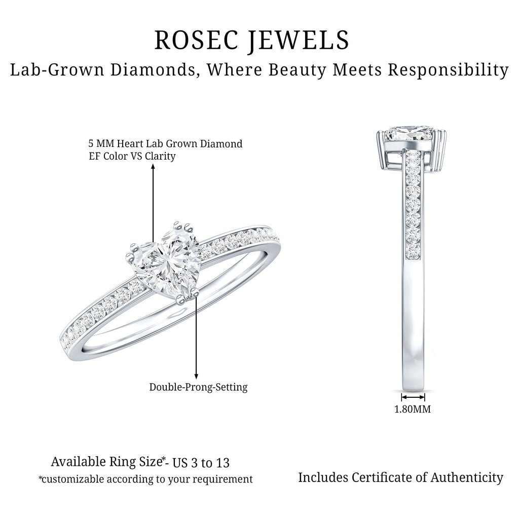 Lab Grown Diamond 0.5 Carat Heart Engagement Ring With Side Stones