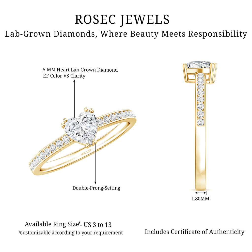 Lab Grown Diamond 0.5 Carat Heart Engagement Ring With Side Stones