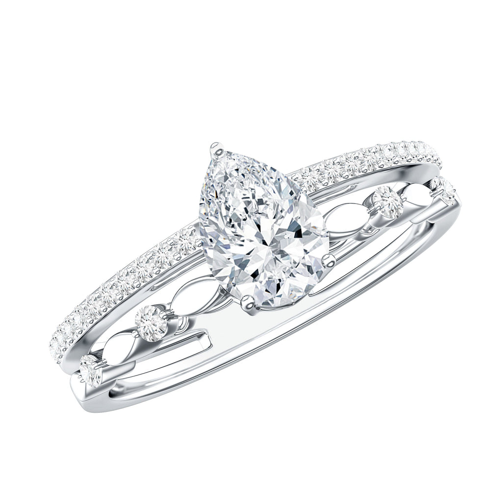 Certified 0.6 Carat Lab Grown Diamond Teardrop Double Band Engagement Ring
