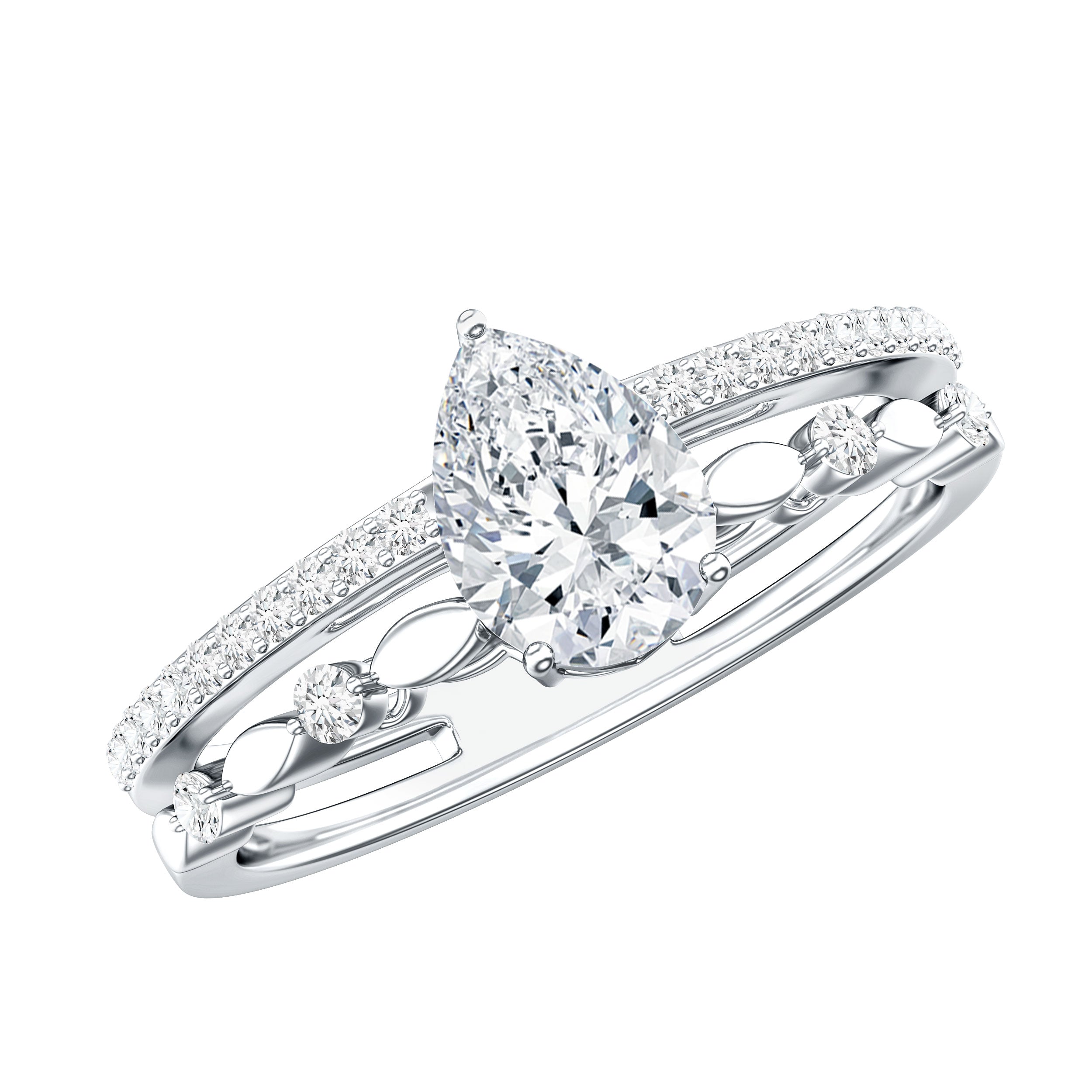 Certified 0.6 Carat Lab Grown Diamond Teardrop Double Band Engagement Ring