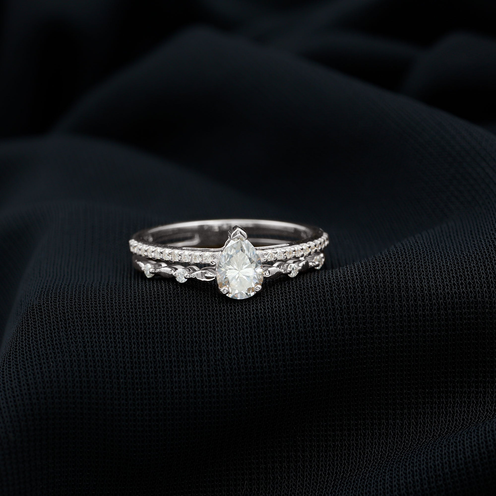 Certified 0.6 Carat Lab Grown Diamond Teardrop Double Band Engagement Ring