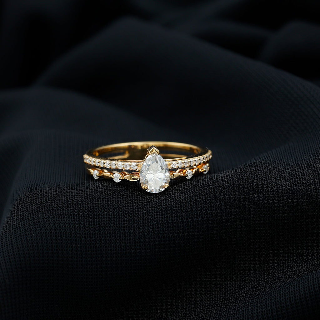 Certified 0.6 Carat Lab Grown Diamond Teardrop Double Band Engagement Ring